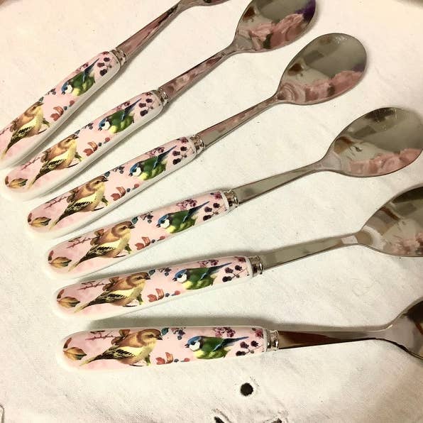 All Little Cute Things - Wholesale Table Spoon (Cutlery) - Spoon Birds and Flowers Ceramic Handle. Coffee Tea Spoon
