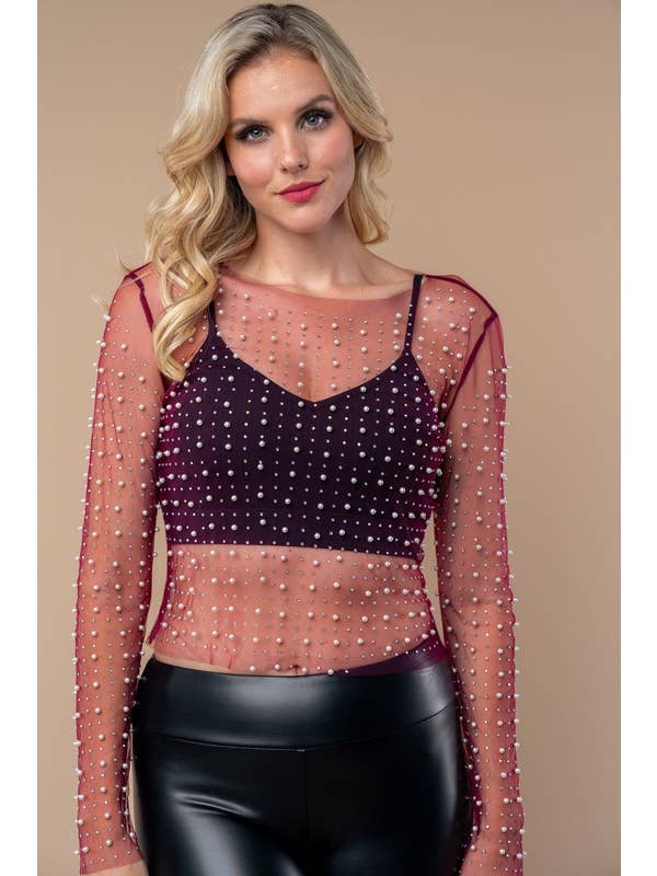 White Birch - Wholesale Blouse - Women's - T24705 Long Sleeve Metalic Mesh Top18