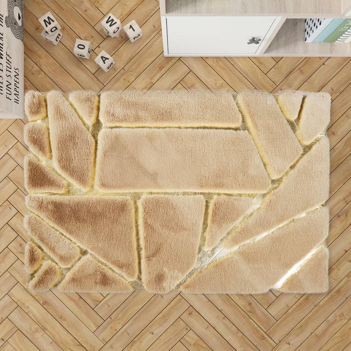 Gold Fluffy Plush Rug, Handmade Living Room Carpet for wholesale by Karelias And Sons