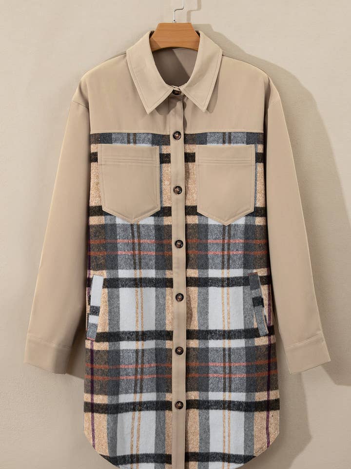 Plaid Patchwork Long Sleeve Shirt Mini Dress for wholesale by LiveFashionWay