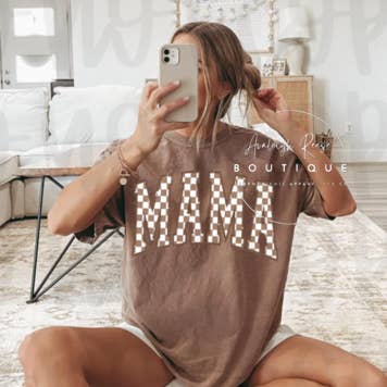Mama Tan Checkered Sweatshirts & T-Shirts for wholesale by Trendy Chic Apparel LLC