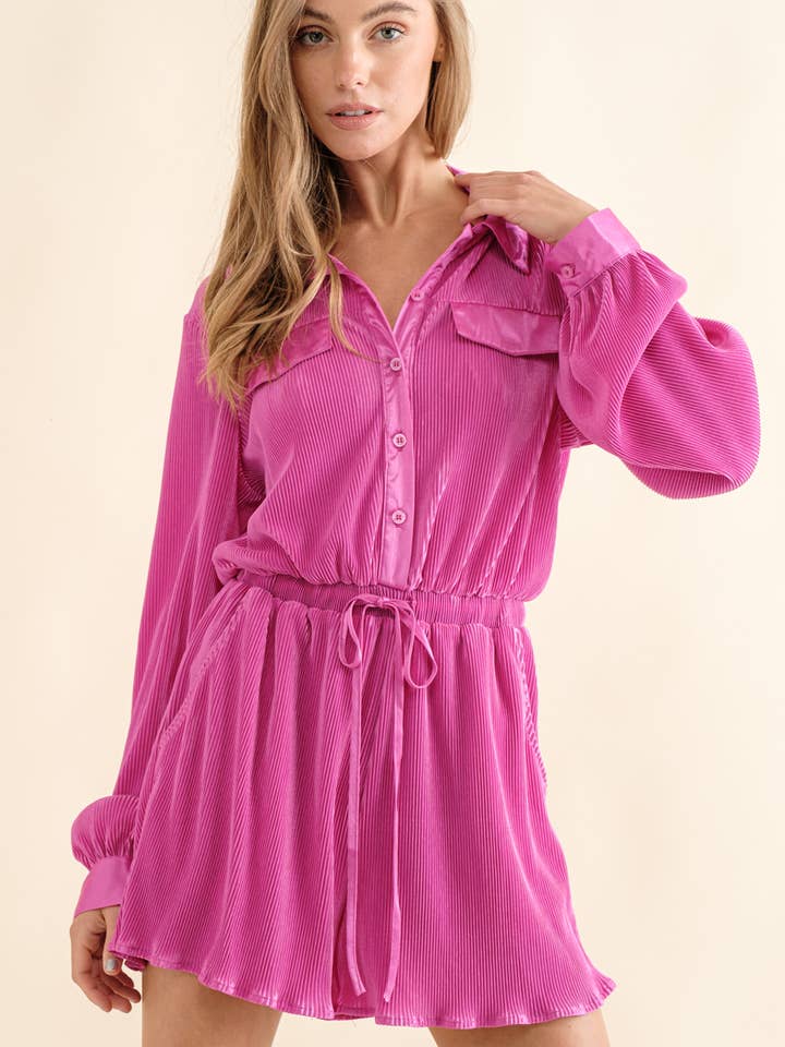 Blue B - Wholesale Romper – Women's - 61136R - Accordion Pleated Collared Romper9