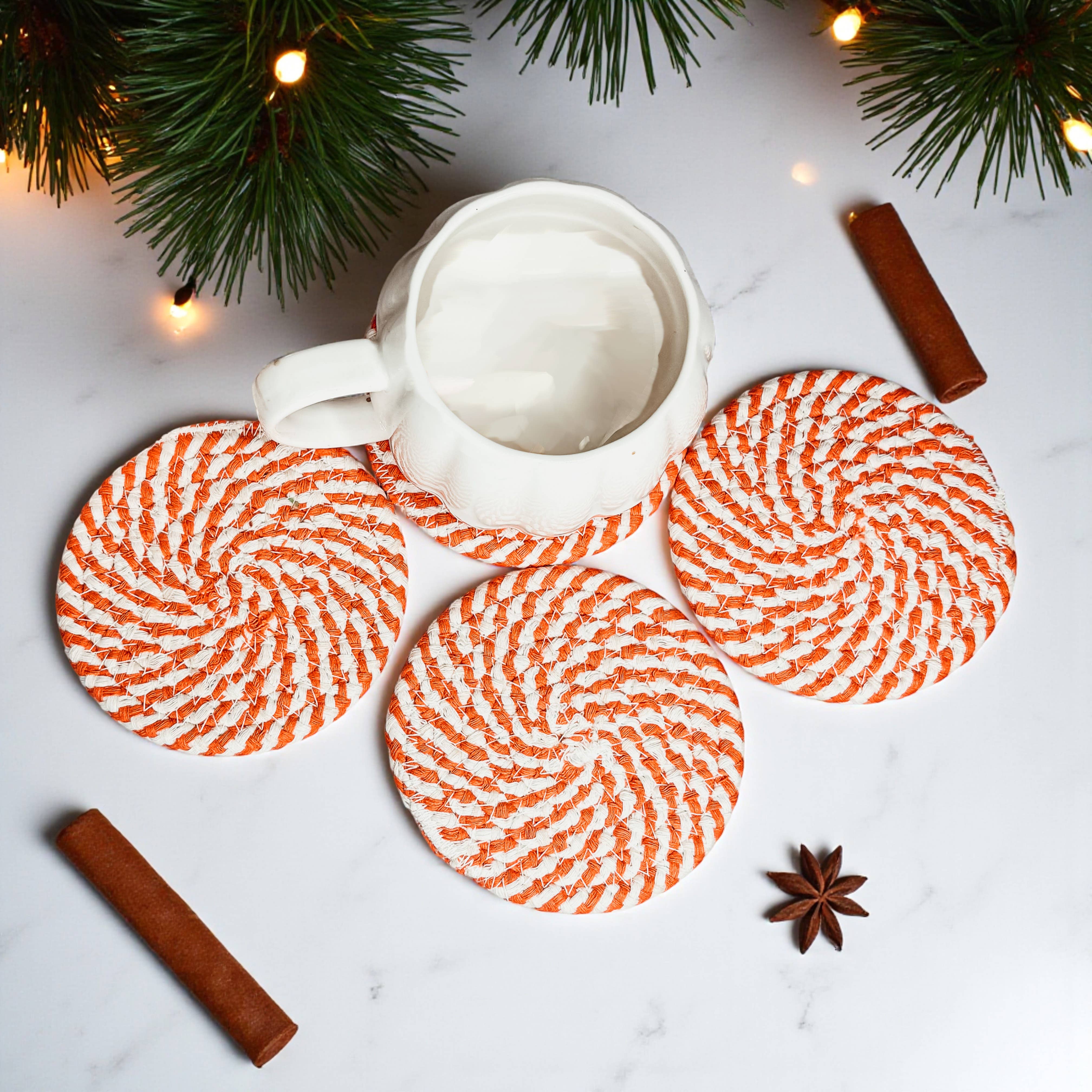 Gia Roma - Wholesale Christmas Decoration - Holiday Fabric Coasters, Red White Christmas Coaster Set67