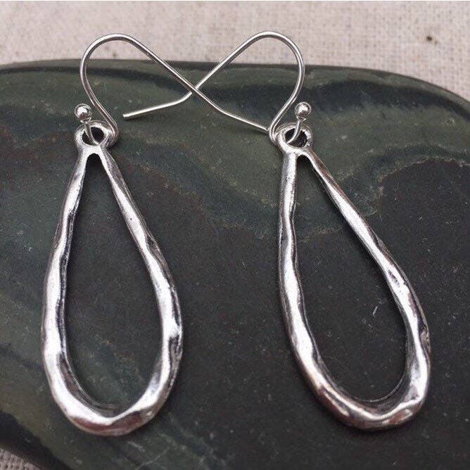Rustic Silver Teardrop Minimalistic Dangle Earrings for wholesale by Tiger Flower Jewelry