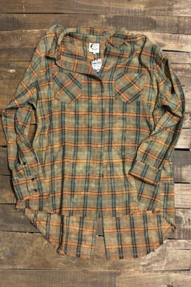 Jaded Gypsy - Wholesale Button Down Shirt - Women's - Crisp Morning Air Flannel - Tan