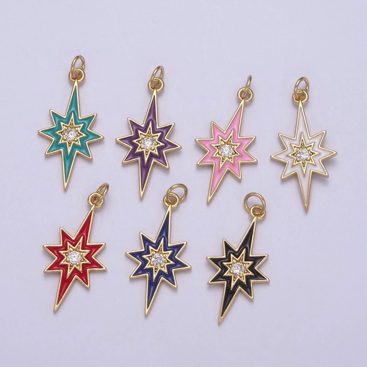 Aim Eternal - Vente Breloques/médailles personnalisées - Pendentif Étoile Émaillée Colorée 8 Pointes Étoile Éclatante Étoile du Nord - Pendentif Charm Céleste Doré N-729 - N-7356