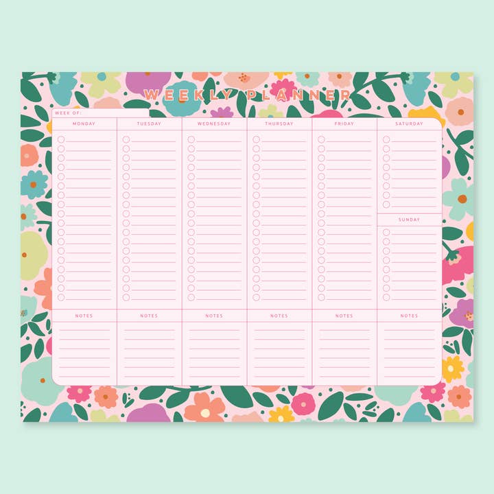 Cleary Lane - Wholesale Planner - Weekly Planner Notepad | 8.5"x11" | Blush Rainbow Meadows1
