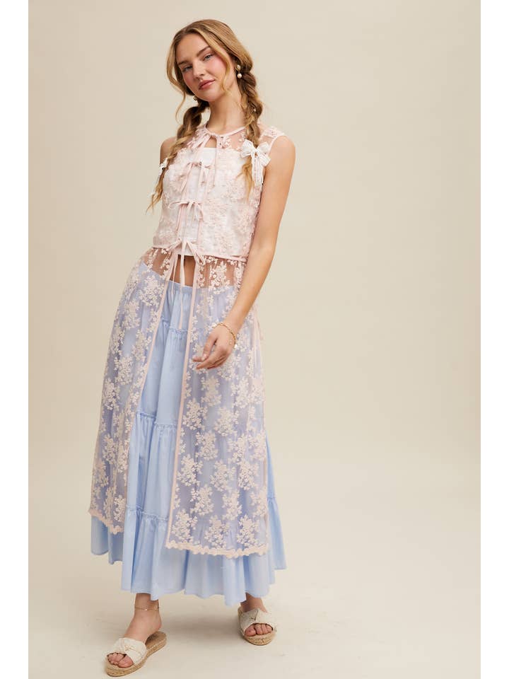 Listicle - Wholesale Outerwear Vest - Women's - Sheer Floral Embroidered Lace Vest0