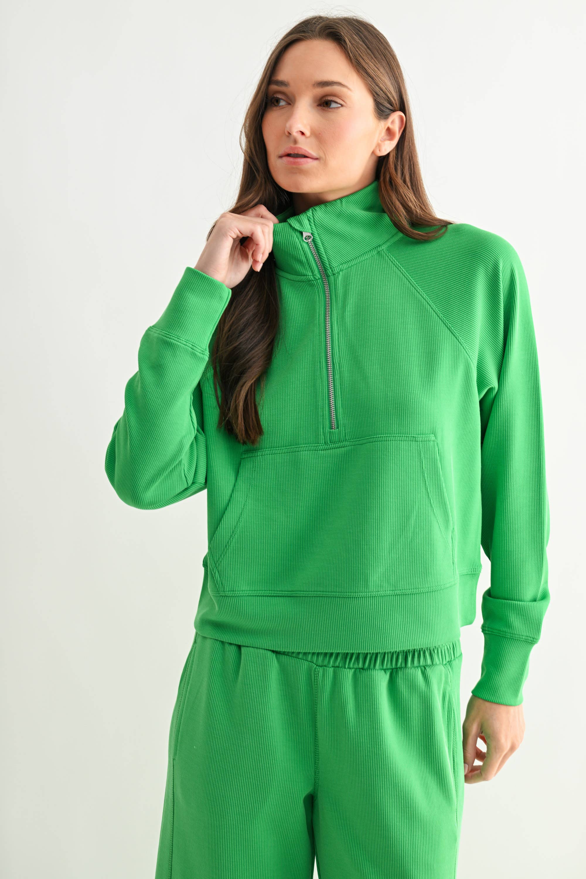 Mono B - Vente Sweat-shirt – femme - Pull à col zippé 1/4 en maille côtelée Luxe Sand Wash