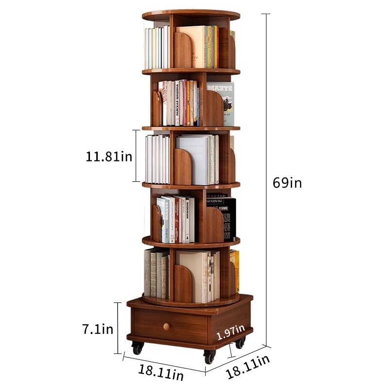 39F Inc. - Wholesale Bookcase - Rotating Wooden Bookcase with Storage Drawer,Swivel Design5