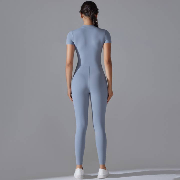 Sodalemon - Wholesale Unitard - Women's - Women Half Zipper Short Sleeve Breathable Sport Jumpsuit