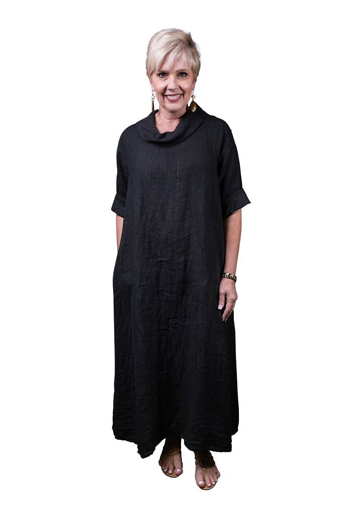 TINA Stephens Italy/Tees By Tina – wholesale Dress – Women's – Mara Cowl Neck Linen Maxi Dress (DQ103)1