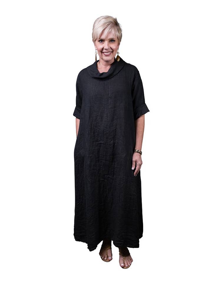 TINA Stephens Italy/Tees By Tina – wholesale Dress – Women's – Mara Cowl Neck Linen Maxi Dress (DQ103)1