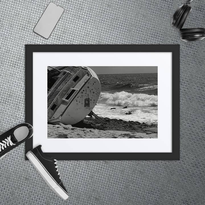 Ship-Wreck Black and White photo, Framed poster for wholesale by VIBELINK