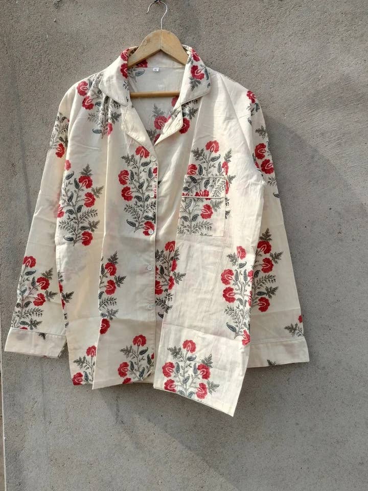 bhavnas boutique – wholesale Pyjamasset - Dam – Vuxna pyjamas blocktryckt ren bomull PJ: s nattdräkt