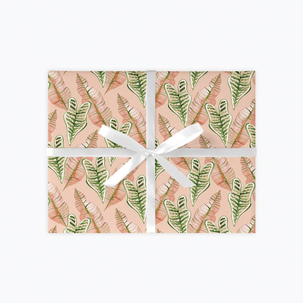 littlehoothoot - Wholesale Flat wrap - Pink Jungle Leaves Gift Wrap Sheet