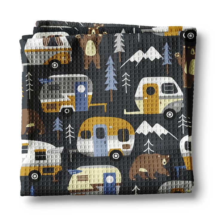 Canary Road - Wholesale Tea Towel - Camper RV Wilderness Camping Mountain Rustic Kitchen Towel0