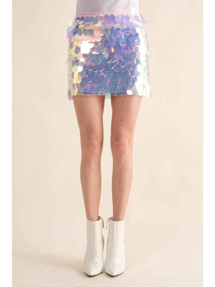 32927S - Iridescent Disc Sequin Mini Skirt for wholesale on Faire1