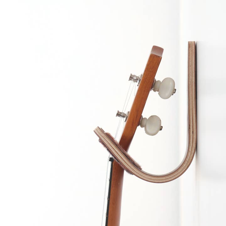 OneFortyThree - Wholesale Wall Hook - Ukulele guitar hook - oak with saddle leather4