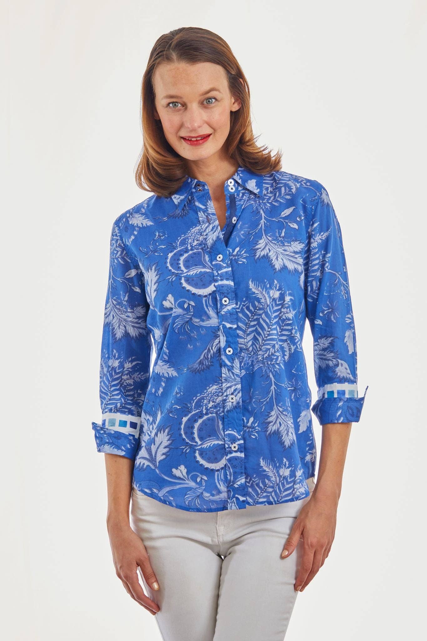 Dizzy-Lizzie - Wholesale Button Down Shirt - Women's - 3/4 Sleeve Rome Navy Toile1