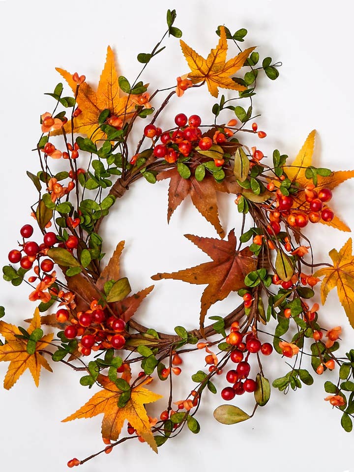 6.5" Fall Berry & Leaf Candle Ring, 12" Outer Diameter for wholesale by WORTH IMPORTS
