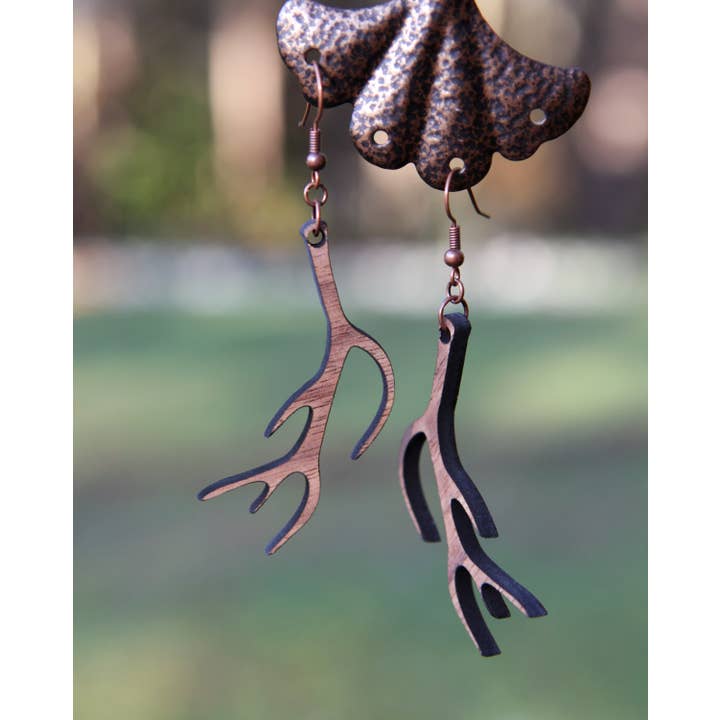 Sunrise Grove - Wholesale Dangle Earrings - Deer Antlers Wood Earrings - Walnut Wood Elk Antler Earring