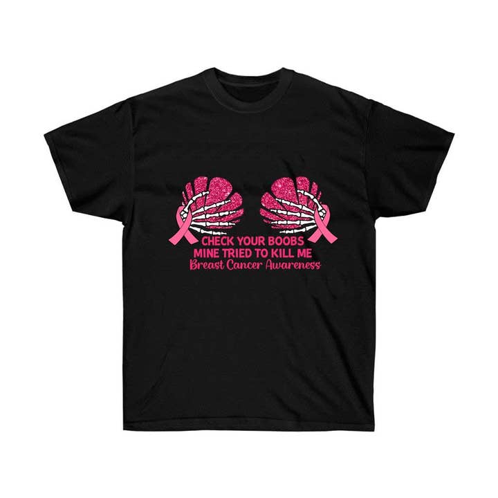 Check Your Boobs Breast Cancer Awareness T-Shirt for wholesale by Luluizy Designs Co.