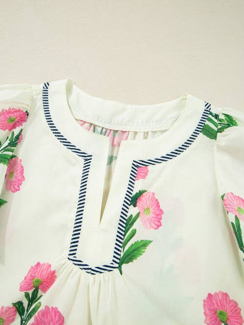 Apricot Floral Short Sleeve Split Neck Loose Mini Dress for wholesale by Crossed Arrows Clothing Wholesale co.