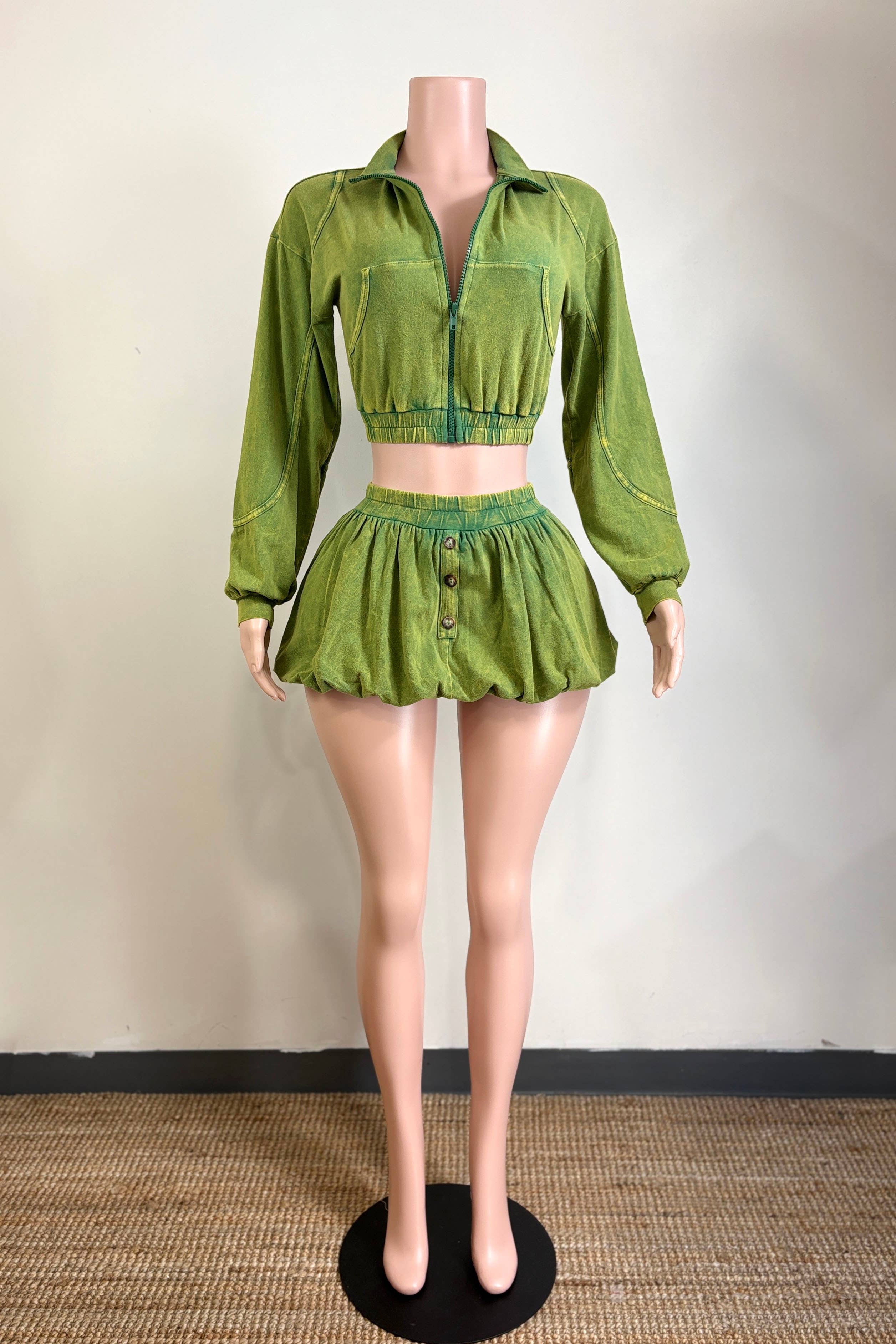 Dalia Studio – wholesale Top & skirt set – Women's – MINERAL WASH ZIP-UP JACKET & BUBBLE SKIRT SET7