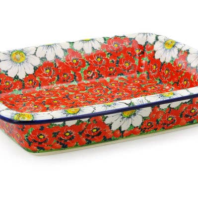 Boulanger rectangulaire 14" Thème Sweet Red Petals UNIKAT pour la vente par Polmedia Polish Pottery