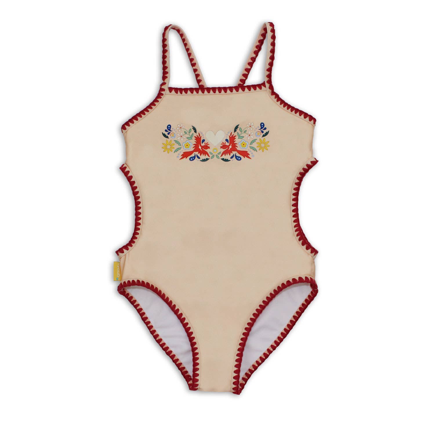 Tyoub - Wholesale One Piece Swimsuit - Kids - Embroidered Swimsuit Vanilla Fire Bird Placement Print
