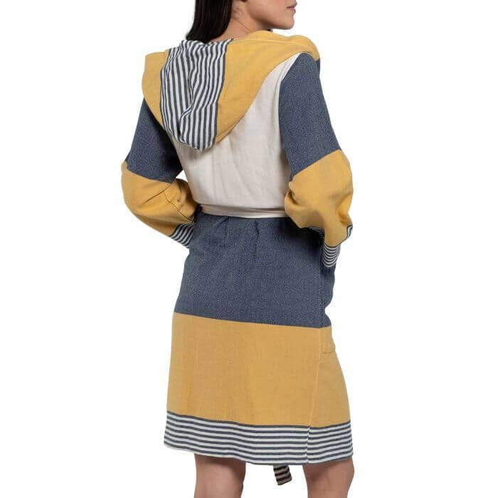 Krem Sultan 3C Bathrobe with Hood Navy & Yellow for wholesale by Buldano