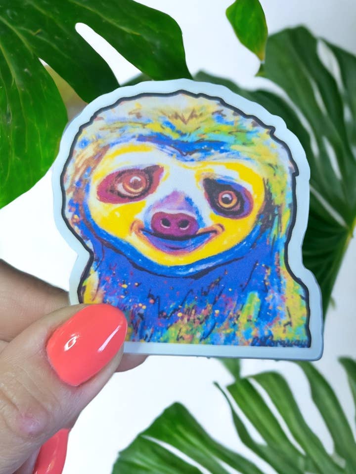 Rainbow Sloth Vinyl Sticker for Water Bottle, Laptop & Car for wholesale by Christina-Jane Norquay Art