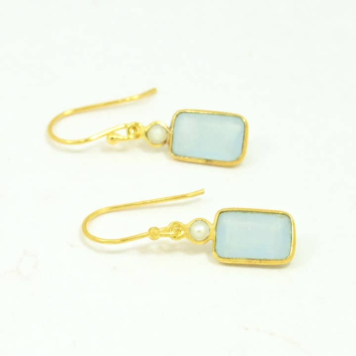 Birdie Örhänge Guld Silver 925 - Pärla & Aqua Kalcedon för wholesale av Schmuckoo Berlin