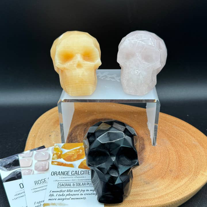 3 stk Geometrisk kvarts obsidian rose orange calcit H265 for engroshandel hos The 7 Directions