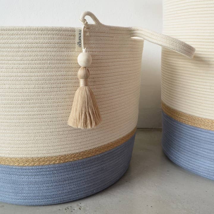 Mia Mélange – Cesta por atacado – Cesto de chão - juta e azul-cinza (borla)3