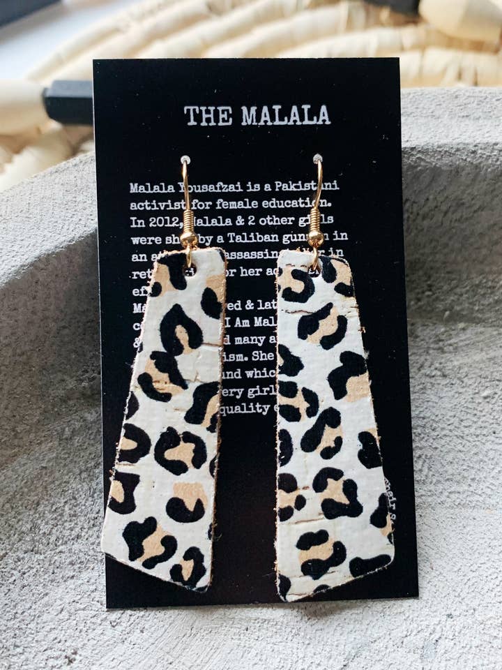 Black & White Cheetah Print Nickel Free Cork Earrings for wholesale by Avenue261
