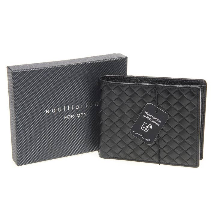 Cartera de piel con estampado RFID EQ para hombre, color negro para venta al por mayor de Joe Davies
