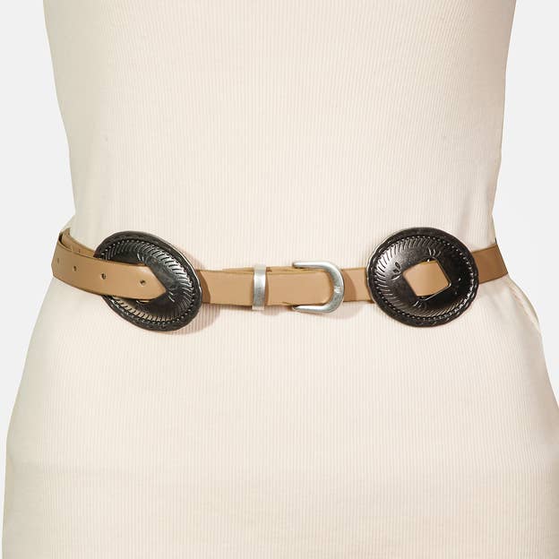 Oval Disc Fashion Vegan Leather Belt for wholesale by Collections by Fame Accessories