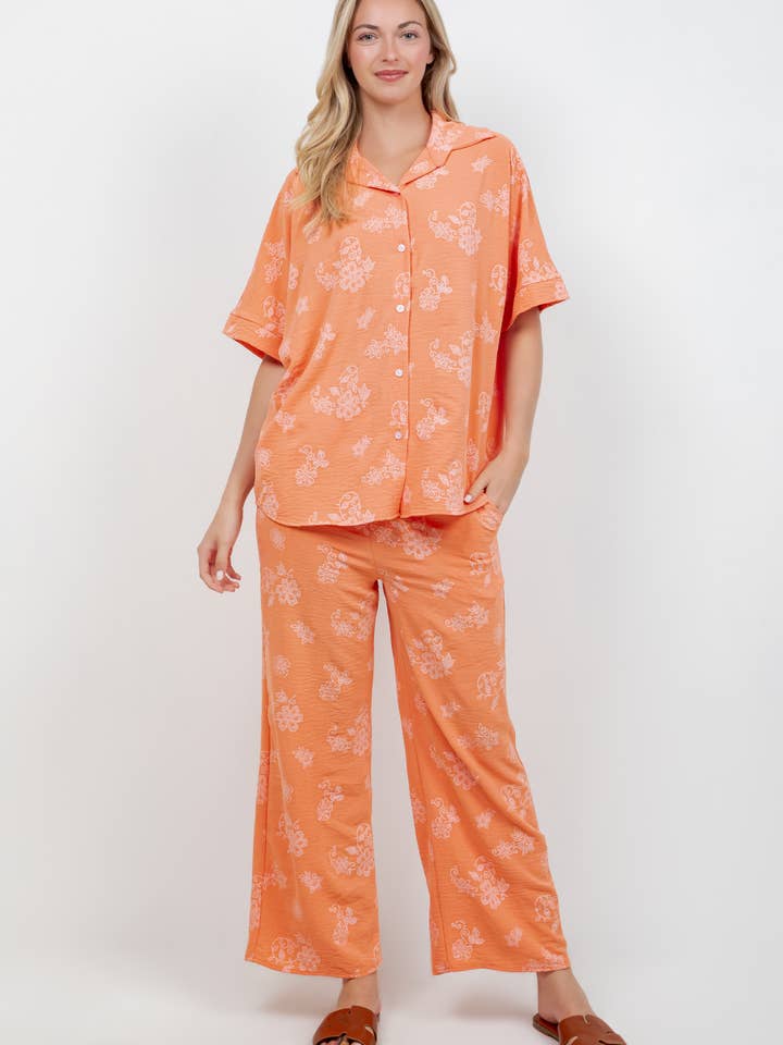 Floral Printed Button-Down Lounge Set for wholesale by 24-Hrs Fashion