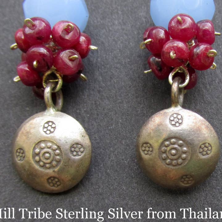 REMOVED BRAND - Wholesale Hangende/ronde oorbellen - Blauwe chalcedoon, rhodolietgranaat en sterling zilveren bengel2