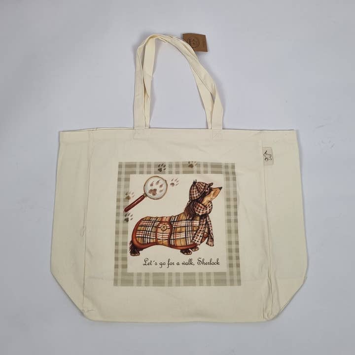 Cotton shopping tote with print - Dachshund - Sherlock for wholesale by Animal Prints