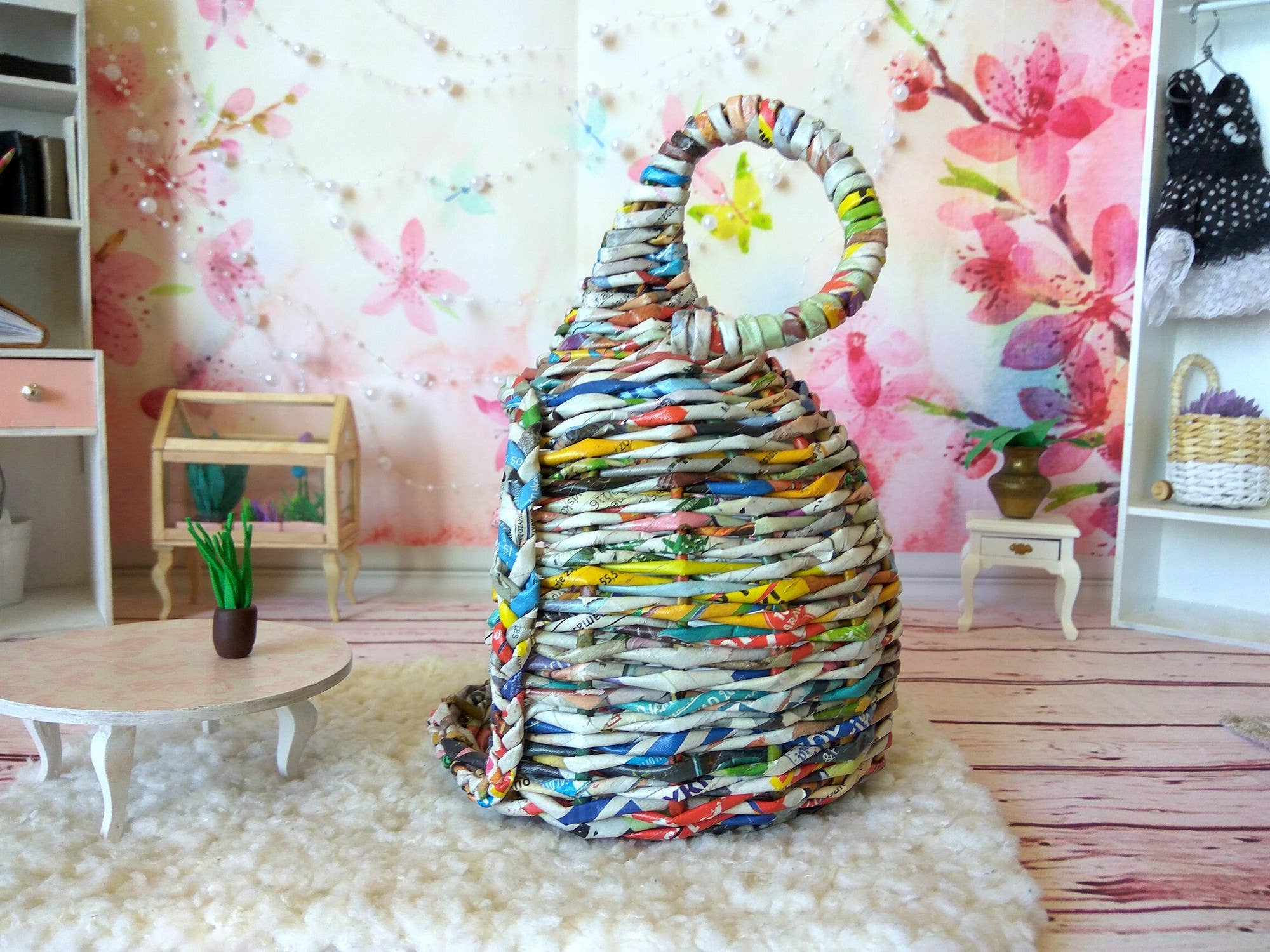 Lenasminiland - Vendita all'ingrosso Kit di accessori per bambole - Bambini - Sedia sospesa in miniatura a uovo in vimini per casa delle bambole10