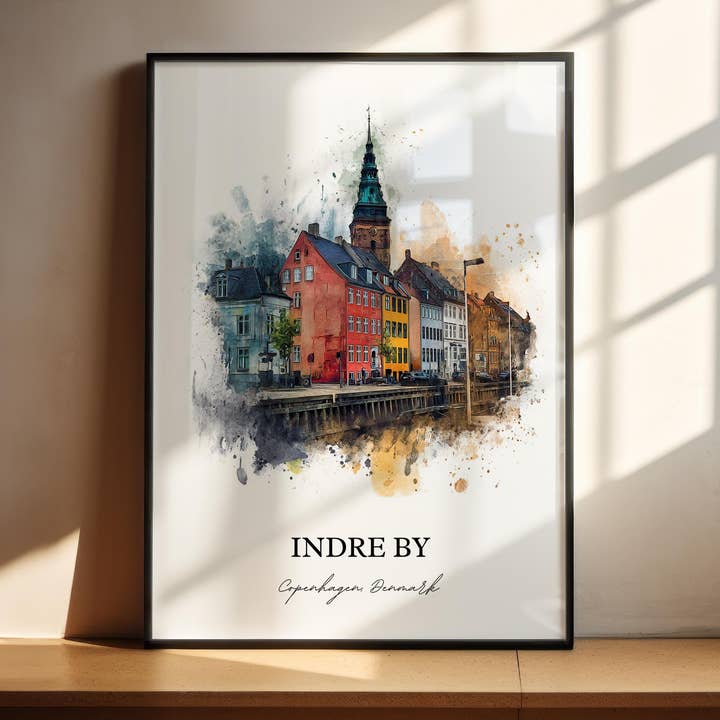 Indre By Art, Copenhagen Print, Copenhagen Watercolor Art, Copenhagen Denmark Gift, Travel Print, Travel Poster, Housewarming Gift for wholesale by Premium Travel Art