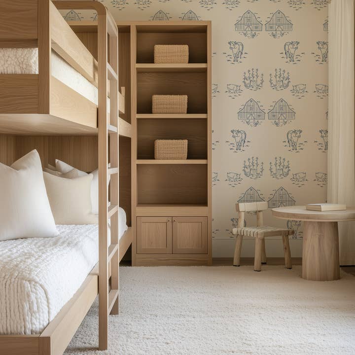 Barnyard Toile in Blueberry for wholesale by Everett Park