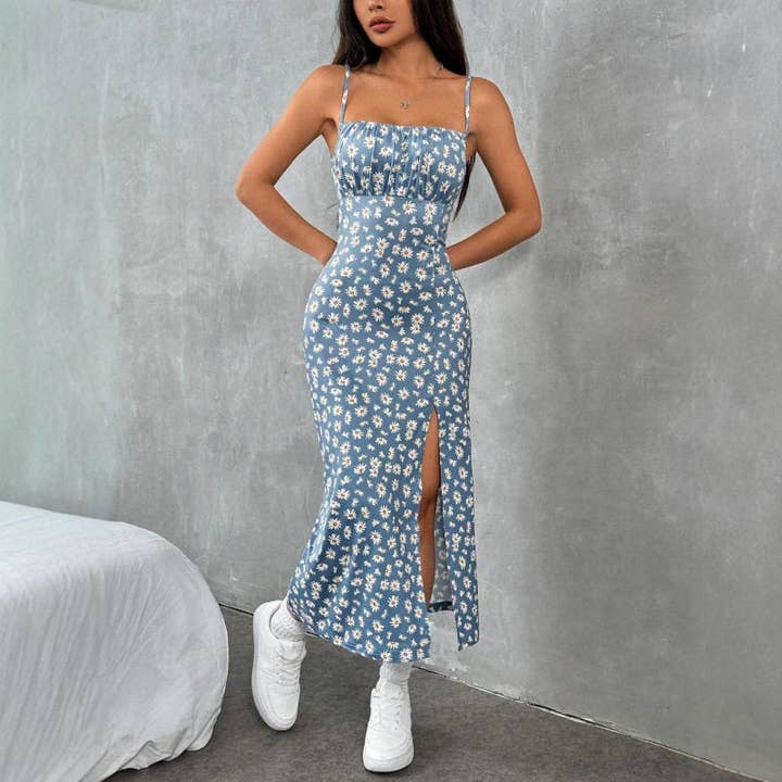 Vestito con Spacco e Stampa Margherite a Canotta per la vendita all'ingrosso da parte di kycozy