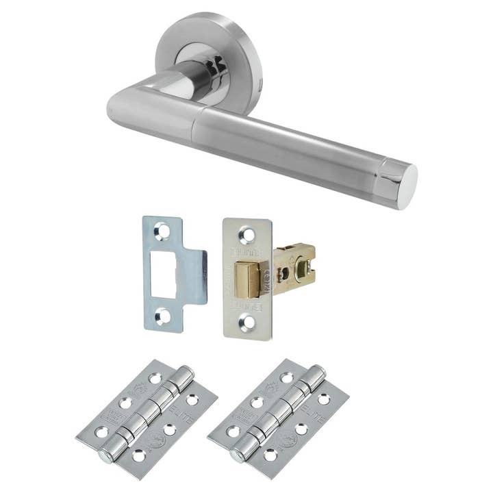 Poignée de porte à levier Duo 2 Style sur rosace, ensemble de porte, acier inoxydable poli/satiné pour la vente par Diybasket