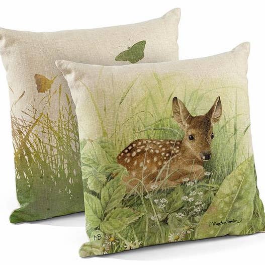 FAWN WAITING FOR MOM DEER 18" DECORATOR PILLOW for wholesale by Art Brand Studios