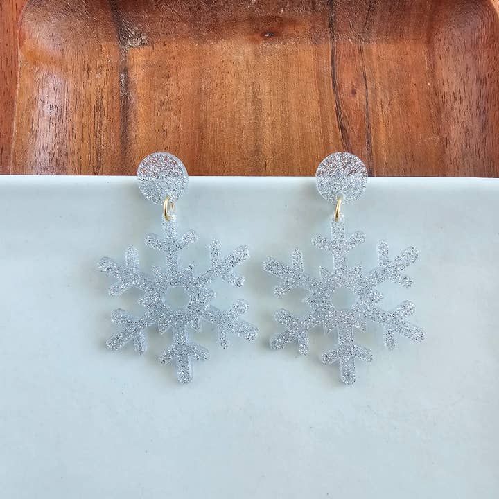 Spiffy & Splendid - Wholesale Dangle Earrings - Snowflake Earrings - Silver Glitter // Christmas, Holiday