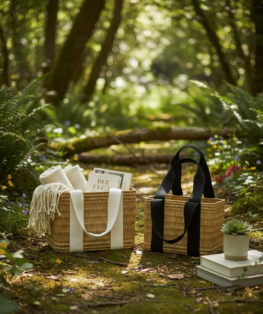 High crafty - Wholesale Beach Bag - Rattan Basket Bag – Handmade Natural Rattan Tote with Black 2